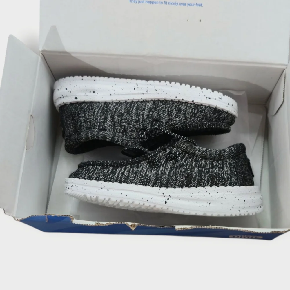Hey Dude Wally Stretch Toddler Shoes Sz 8 Black White Lace Up Round Toe Sneakers - Picture 5 of 8